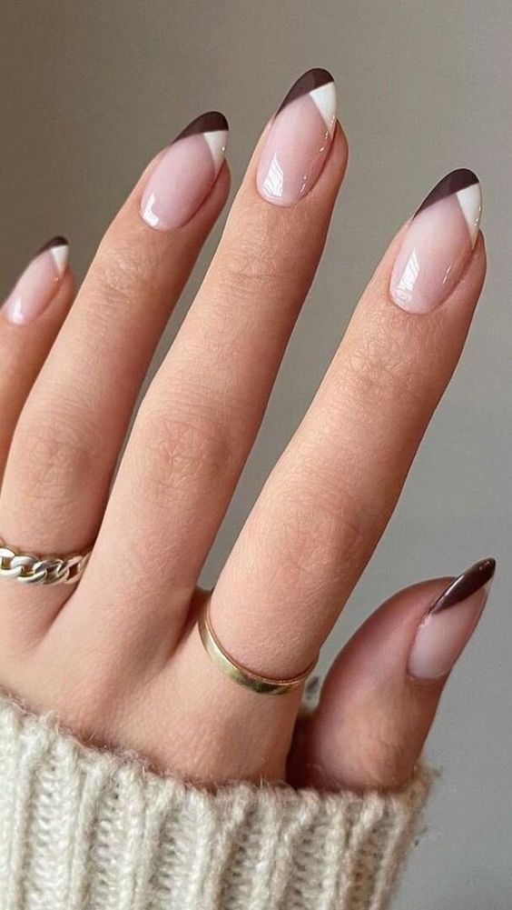 Ongles d’automne - Ongles d’automne blanc et pointe café