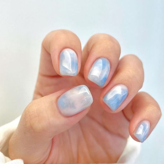 Marbre Ongles Bleu Clair