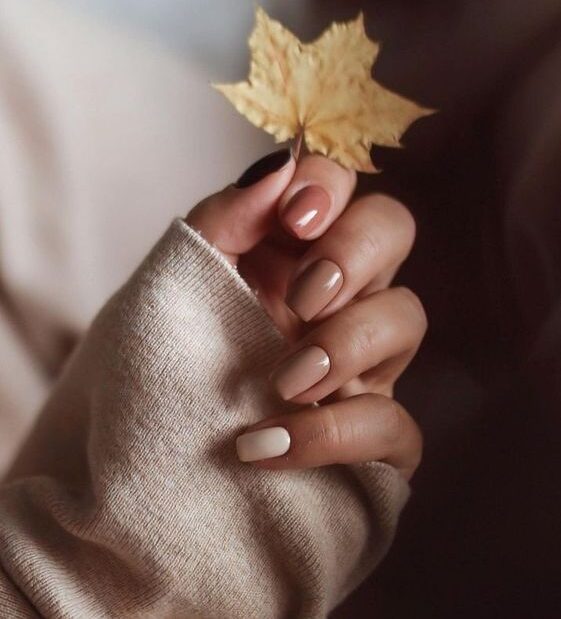 Dégradé de nuances de brun sur ongles carrés courts et effilés