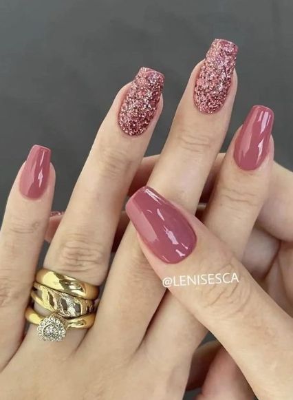 Ongles d’automne - Ongle d’automne scintillant rose